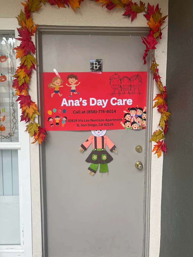 Front entrance of Ana's Day Care with its welcome sign